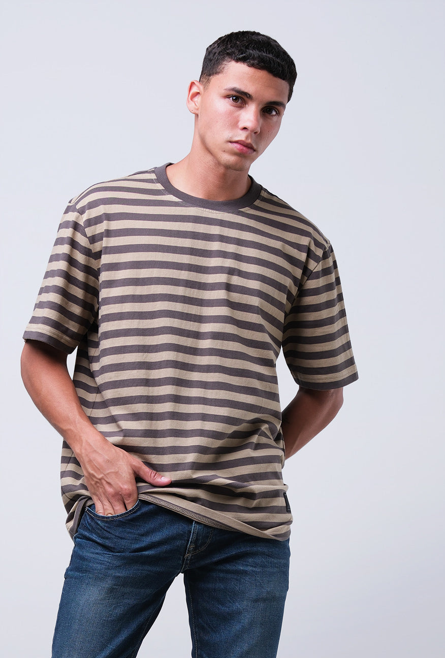 T-Shirt Lengan Pendek Regular Altha Grey Khaki 2.0 Stripe