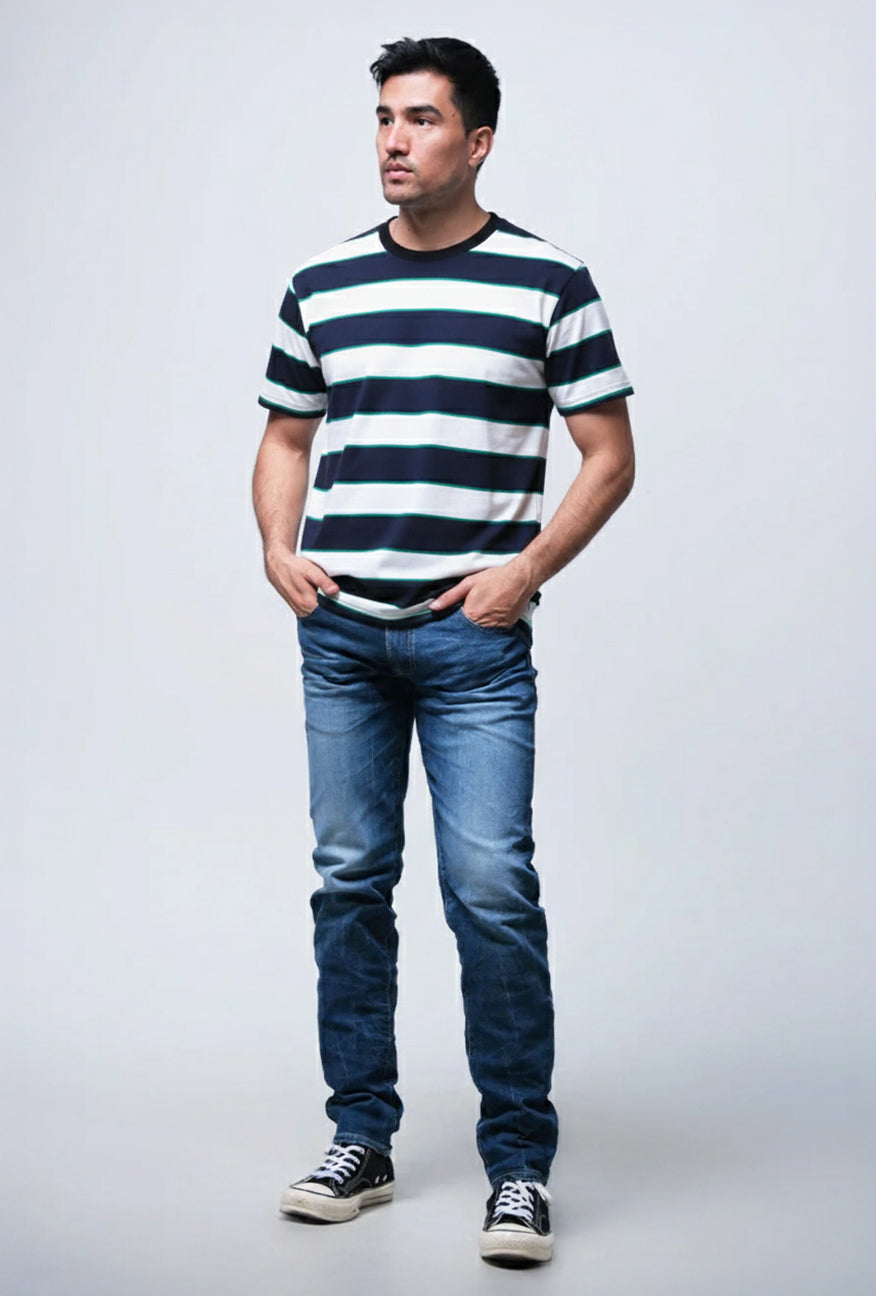 T-Shirt Lengan Pendek Regular Nevoid Navy White 2.0 Stripe