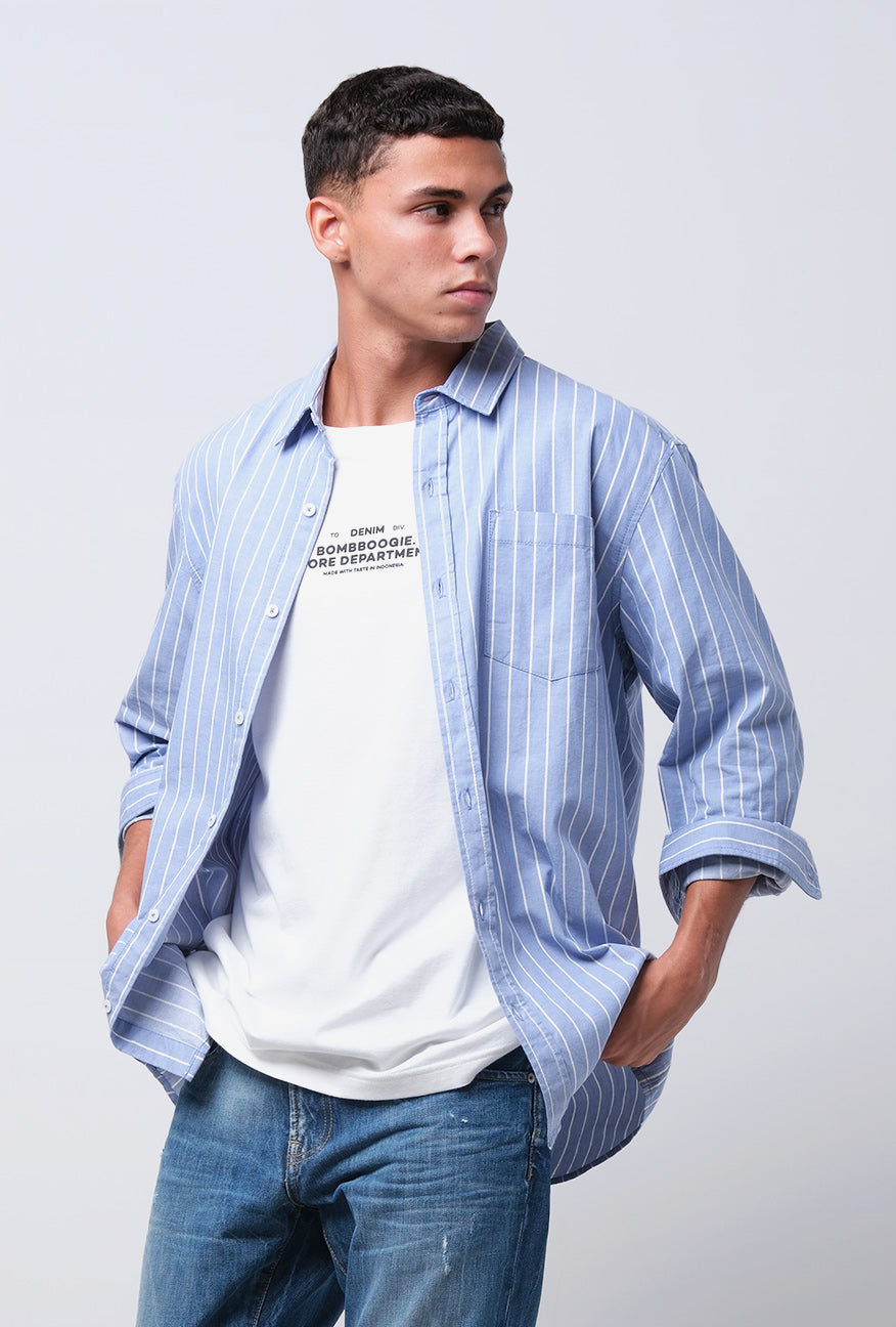 Kemeja Lengan Panjang Placid Stripe Blue White