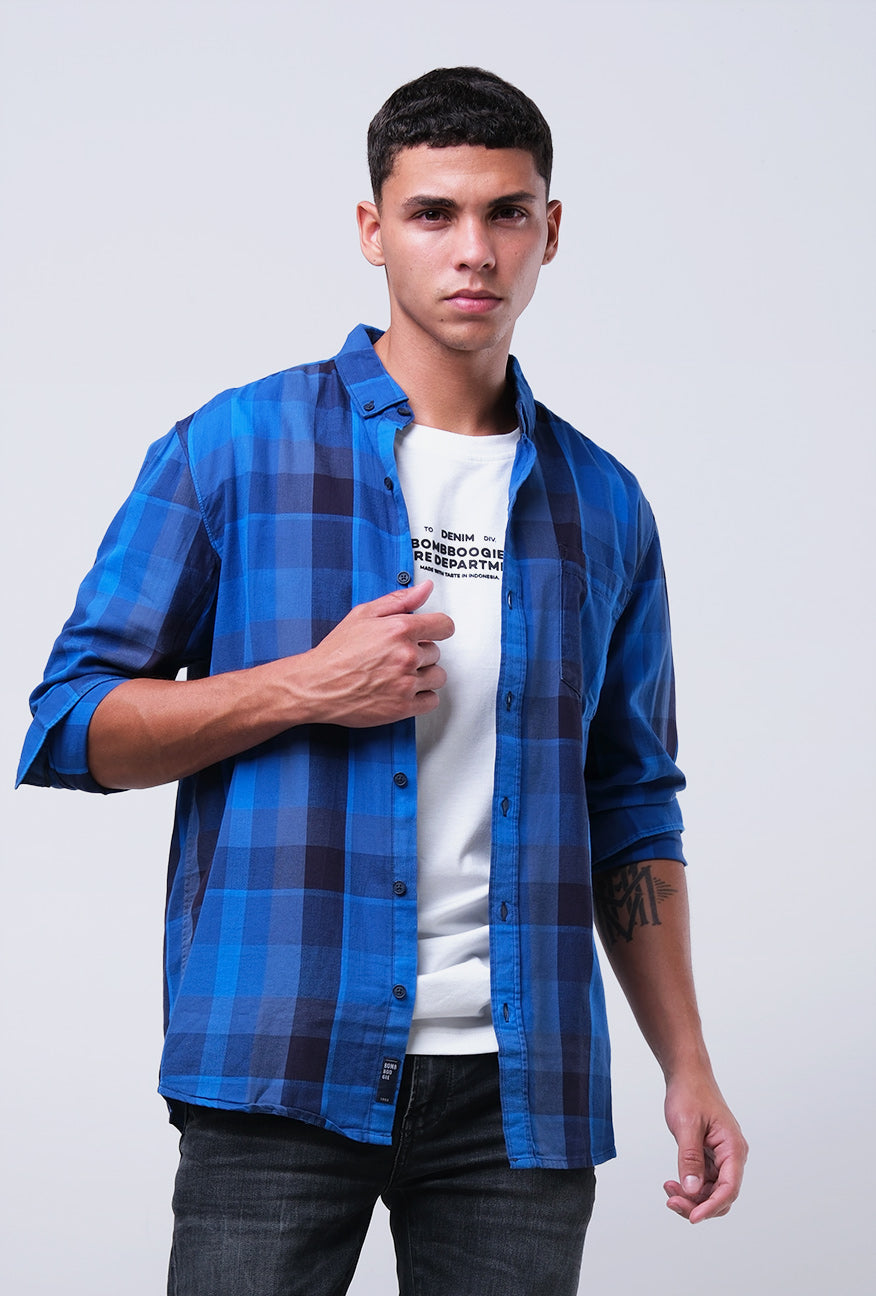 Kemeja Lengan Panjang Muska Navy Blue