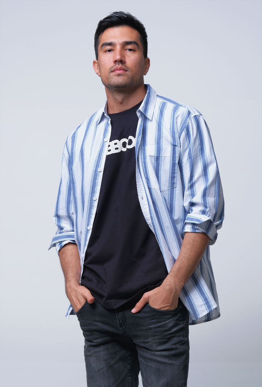 Kemeja Lengan Panjang Regular Rondo Offwhite Navy