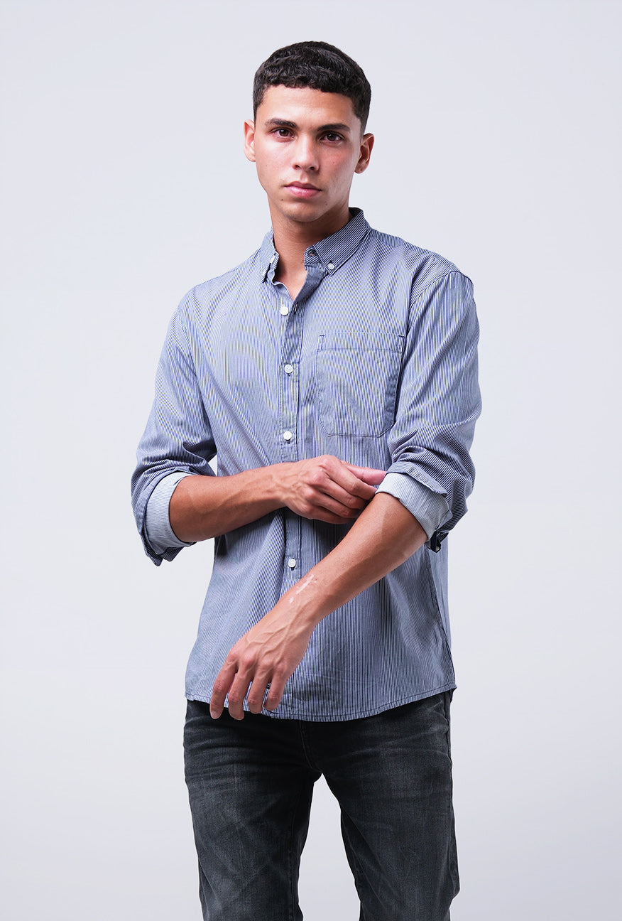 Kemeja Lengan Panjang Blue Vader Navy White