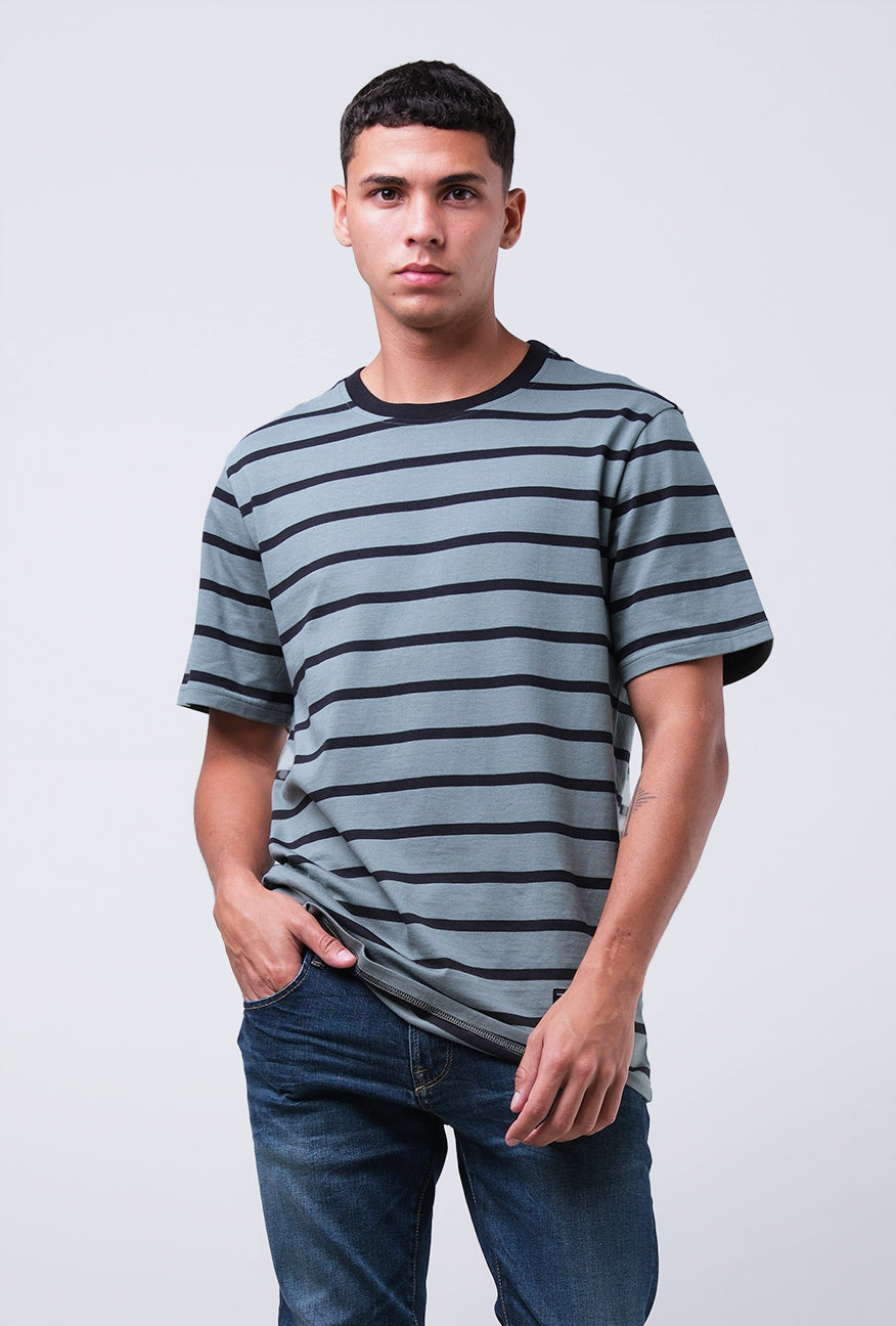 T-Shirt Lengan Pendek Regular Branca Green Black Stripe 2.0