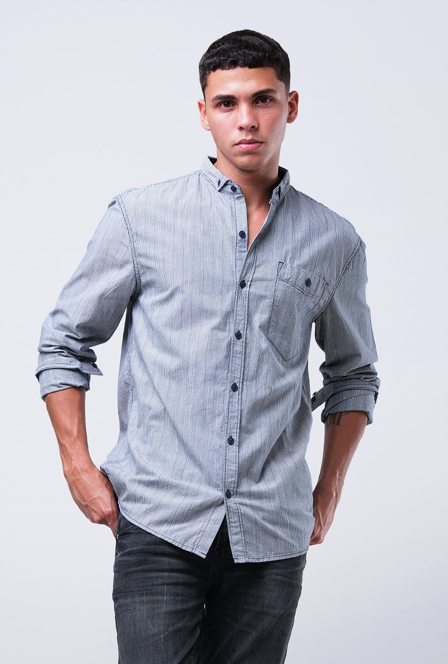 Kemeja Lengan Panjang Rainy Days Navy White