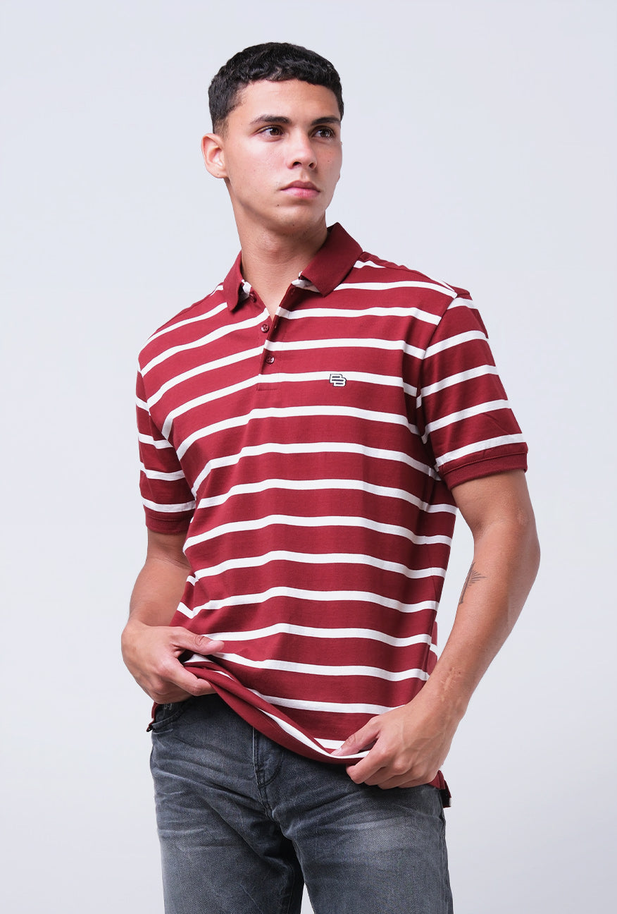 Polo Shirt Ritzel White Maroon Stripe