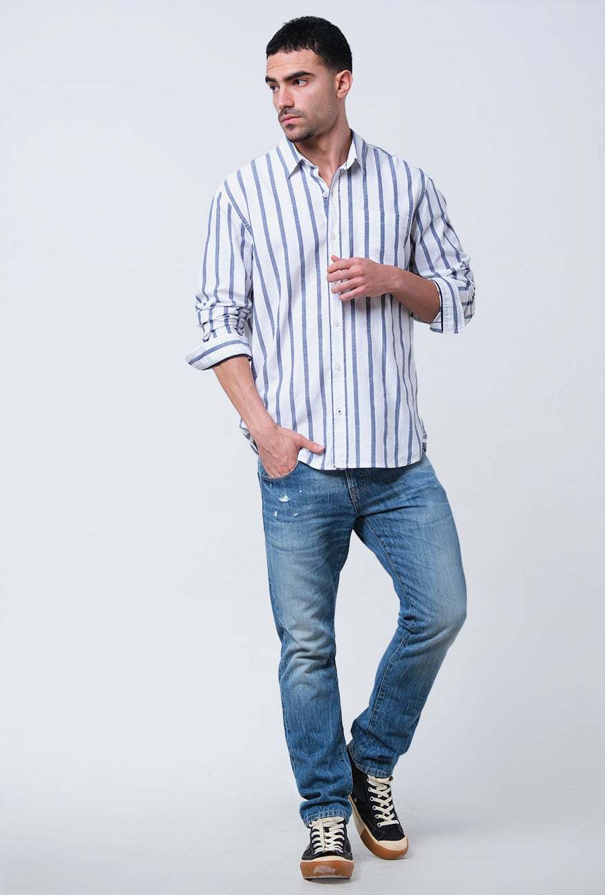 Kemeja Lengan Regular Panjang Slinky Blue White Navy