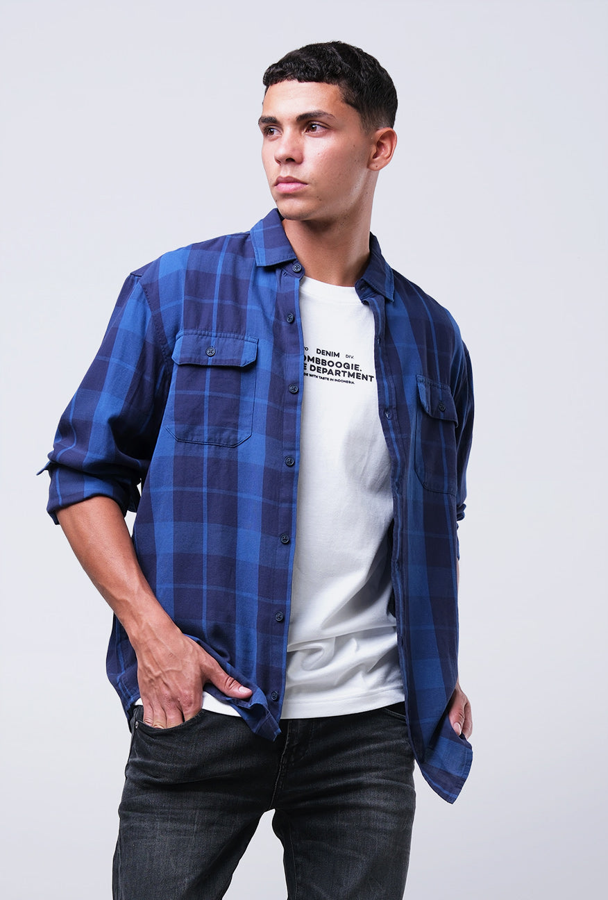 Kemeja Lengan Panjang Langley Navy Blue Regular