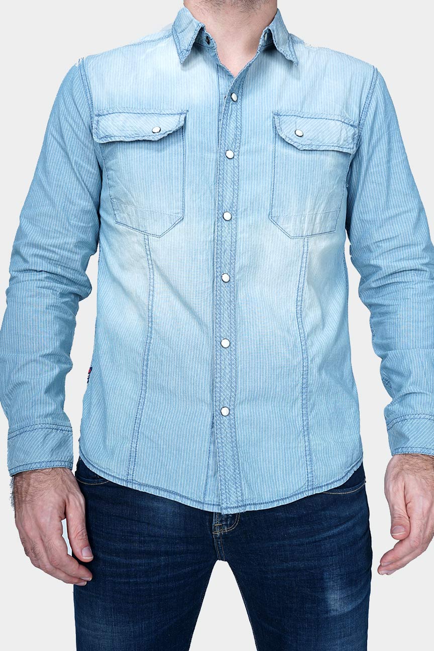 Kemeja Lengan Panjang Eraser Chambray Medium Light Blue