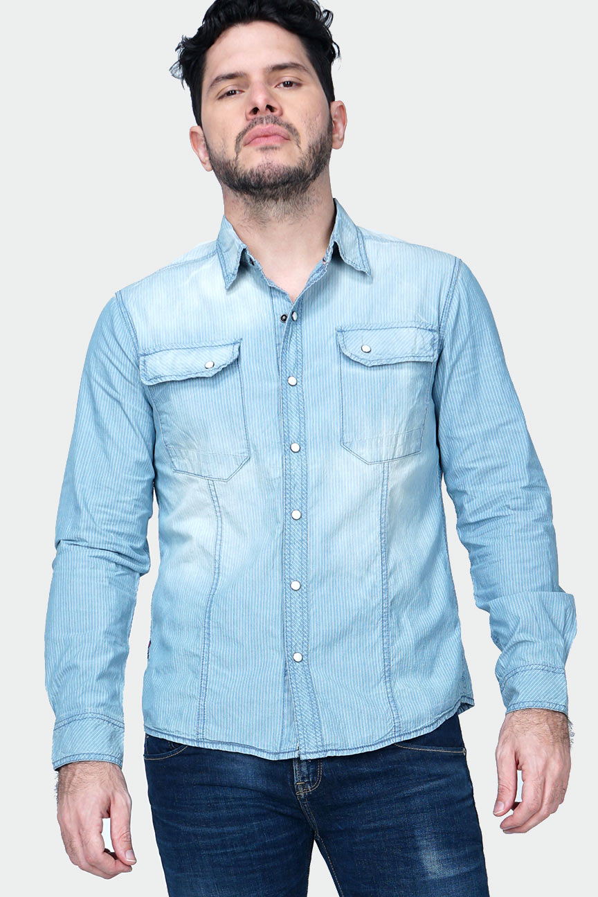 Kemeja Lengan Panjang Eraser Chambray Medium Light Blue