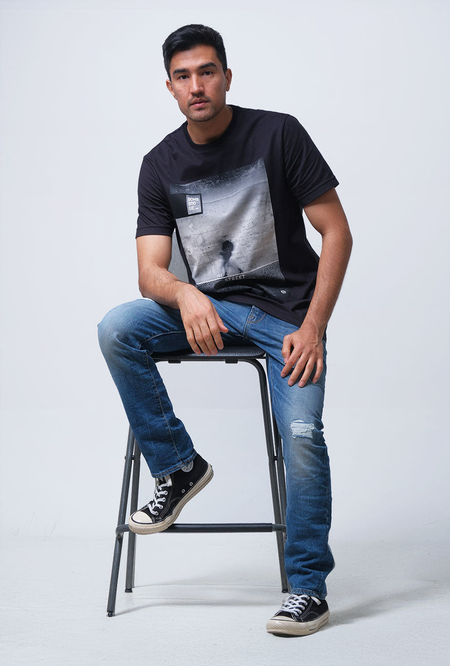 T-Shirt Lengan Pendek Slimfit Regrain Black