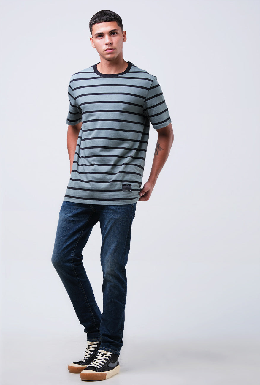 T-Shirt Lengan Pendek Regular Branca Green Black Stripe 2.0