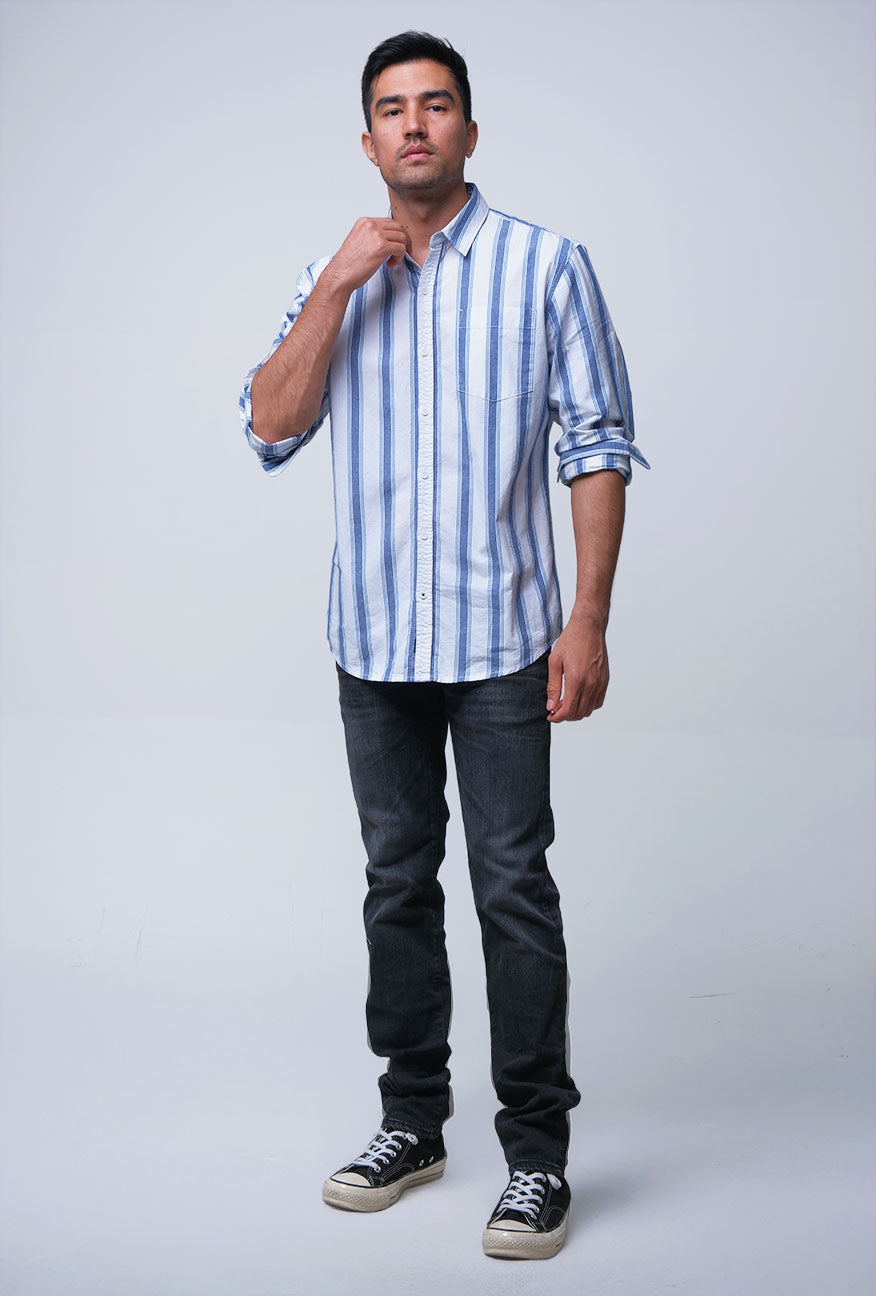 Kemeja Lengan Panjang Regular Rondo Offwhite Navy