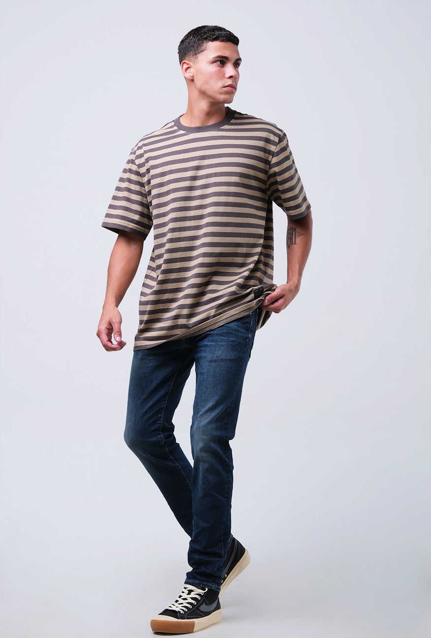 T-Shirt Lengan Pendek Regular Altha Grey Khaki 2.0 Stripe