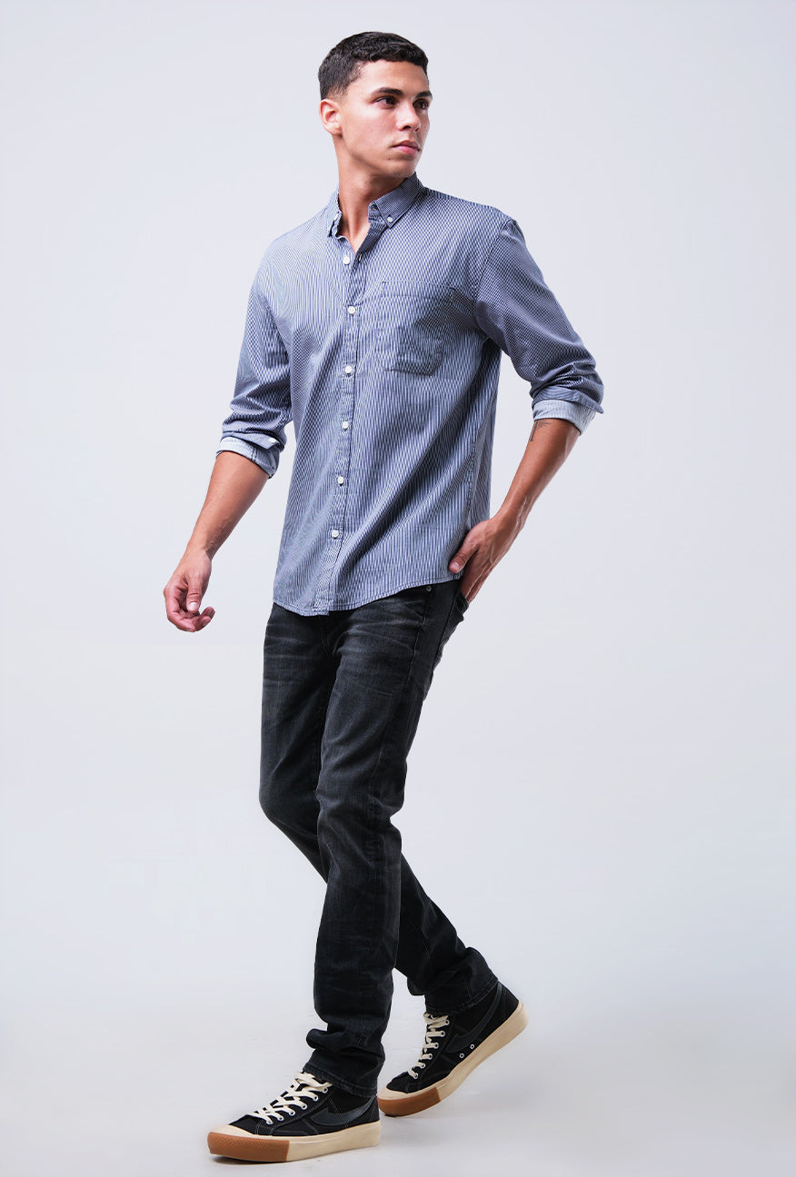 Kemeja Lengan Panjang Blue Vader Navy White