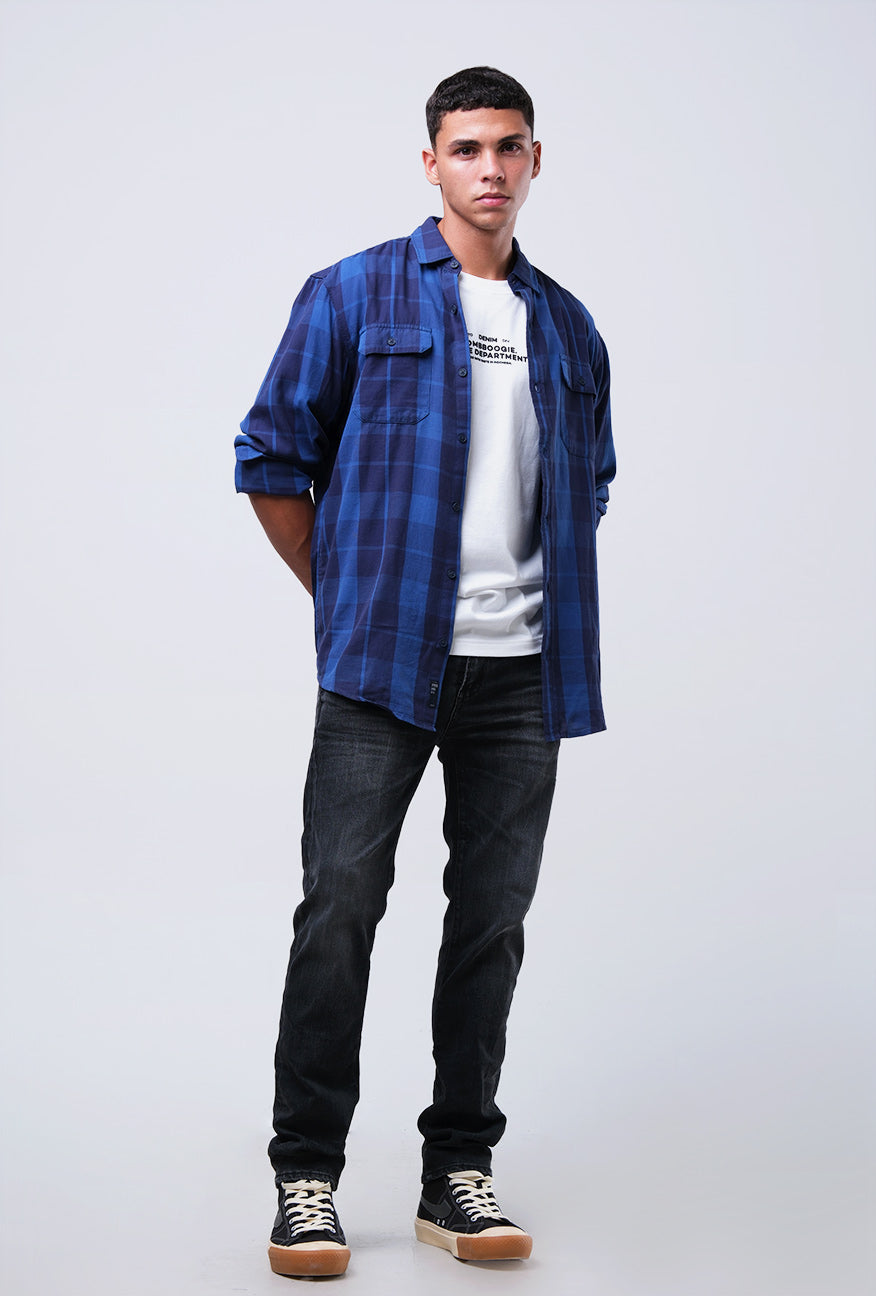 Kemeja Lengan Panjang Langley Navy Blue Regular