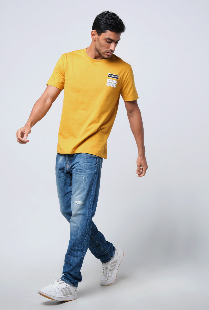 T-Shirt Lengan Pendek Slimfit Rochas Mustard