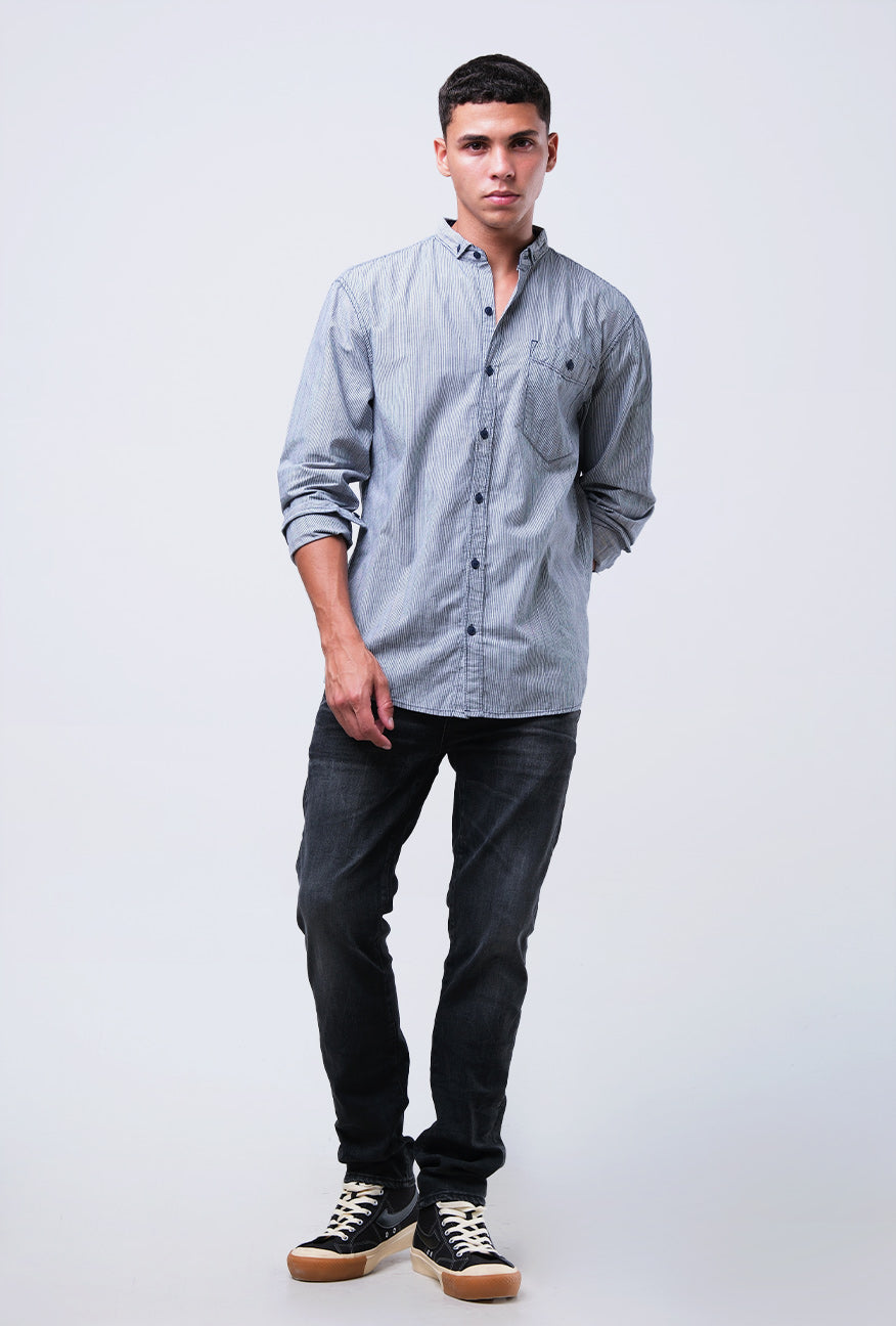 Kemeja Lengan Panjang Rainy Days Navy White
