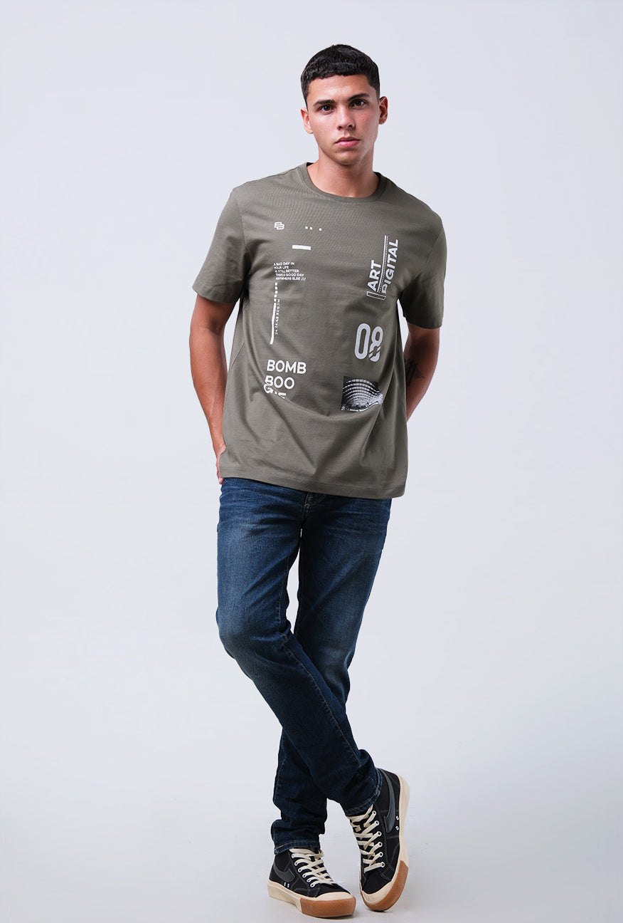 T-Shirt Lengan Pendek Slimfit Stevold Army