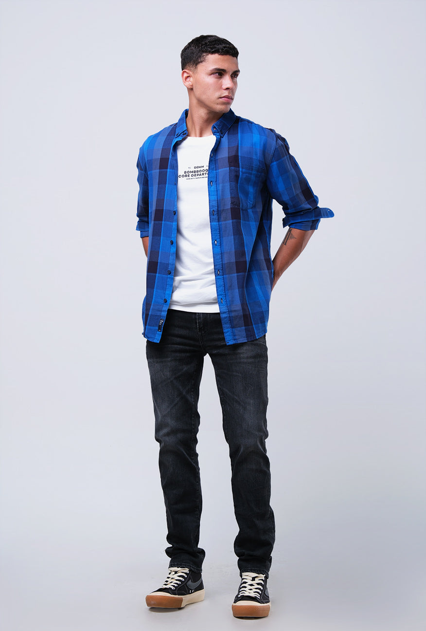 Kemeja Lengan Panjang Muska Navy Blue