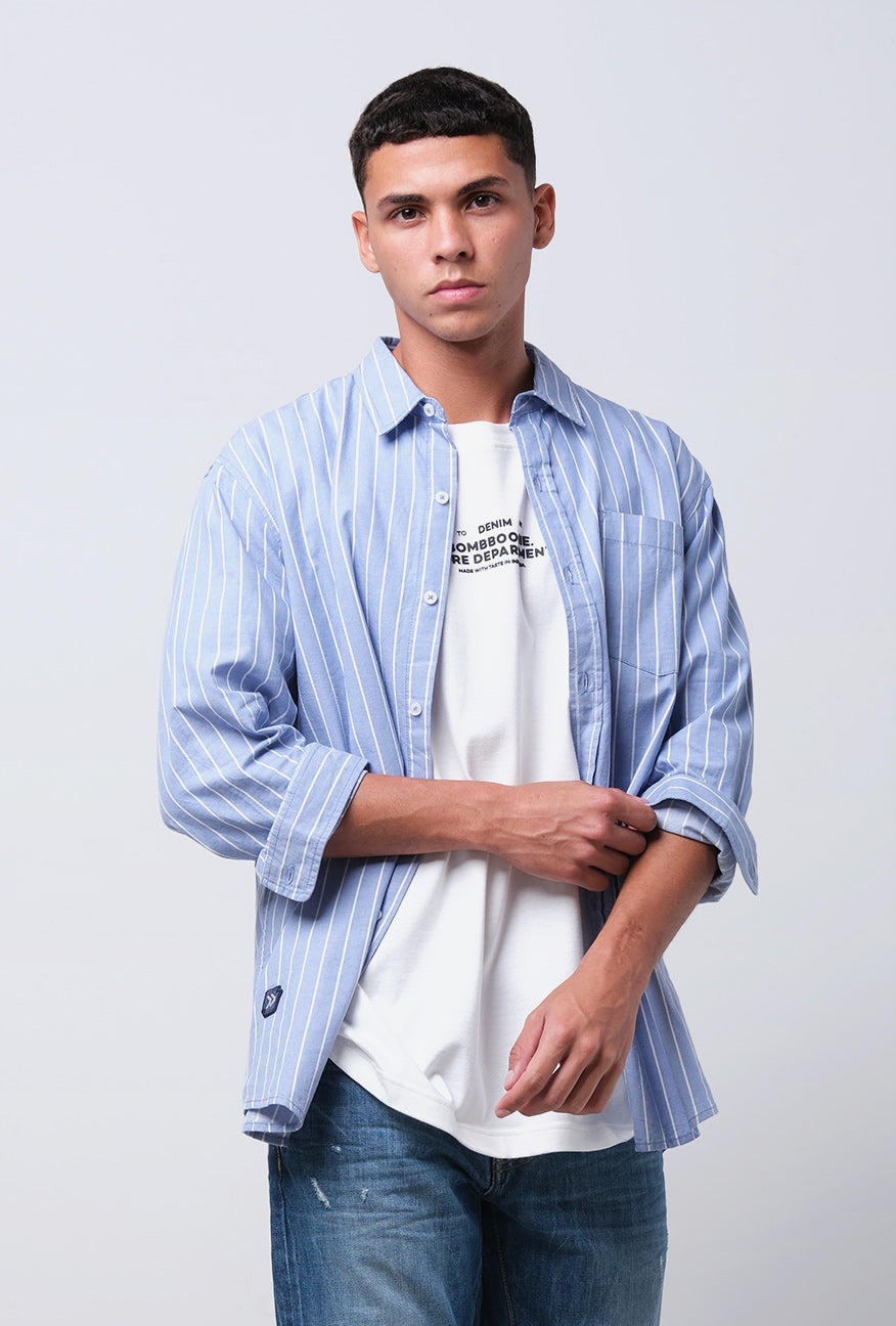 Kemeja Lengan Panjang Placid Stripe Blue White