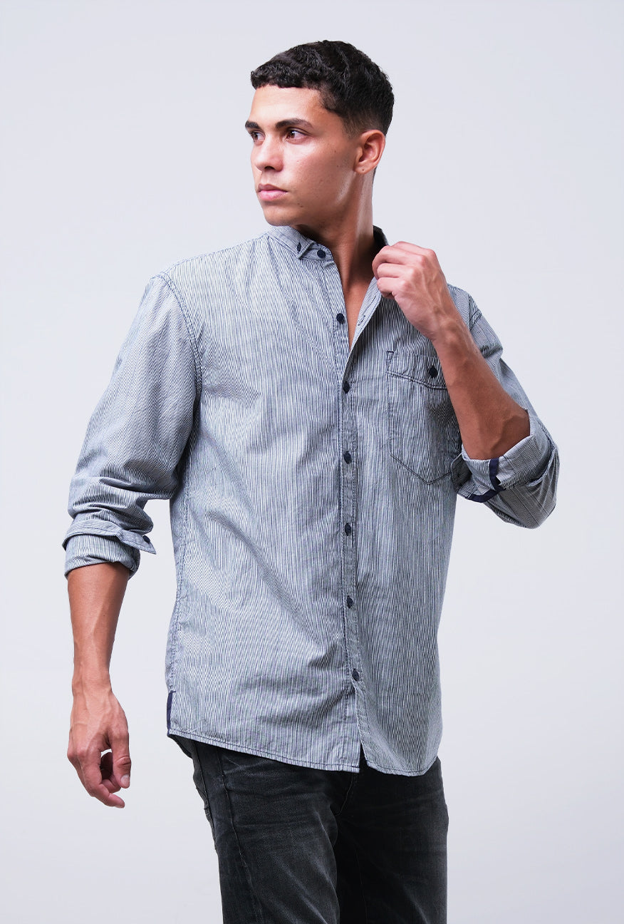 Kemeja Lengan Panjang Rainy Days Navy White