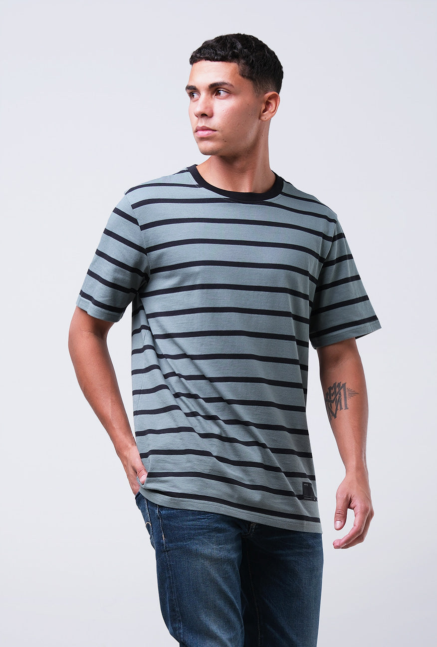 T-Shirt Lengan Pendek Regular Branca Green Black Stripe 2.0