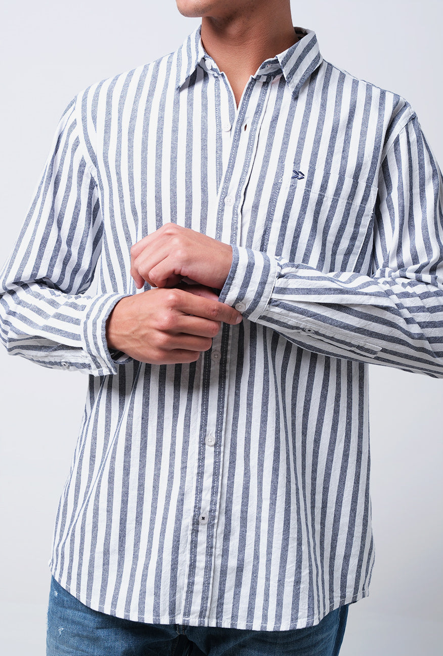 Kemeja Lengan Panjang Regular Helinski White Navy