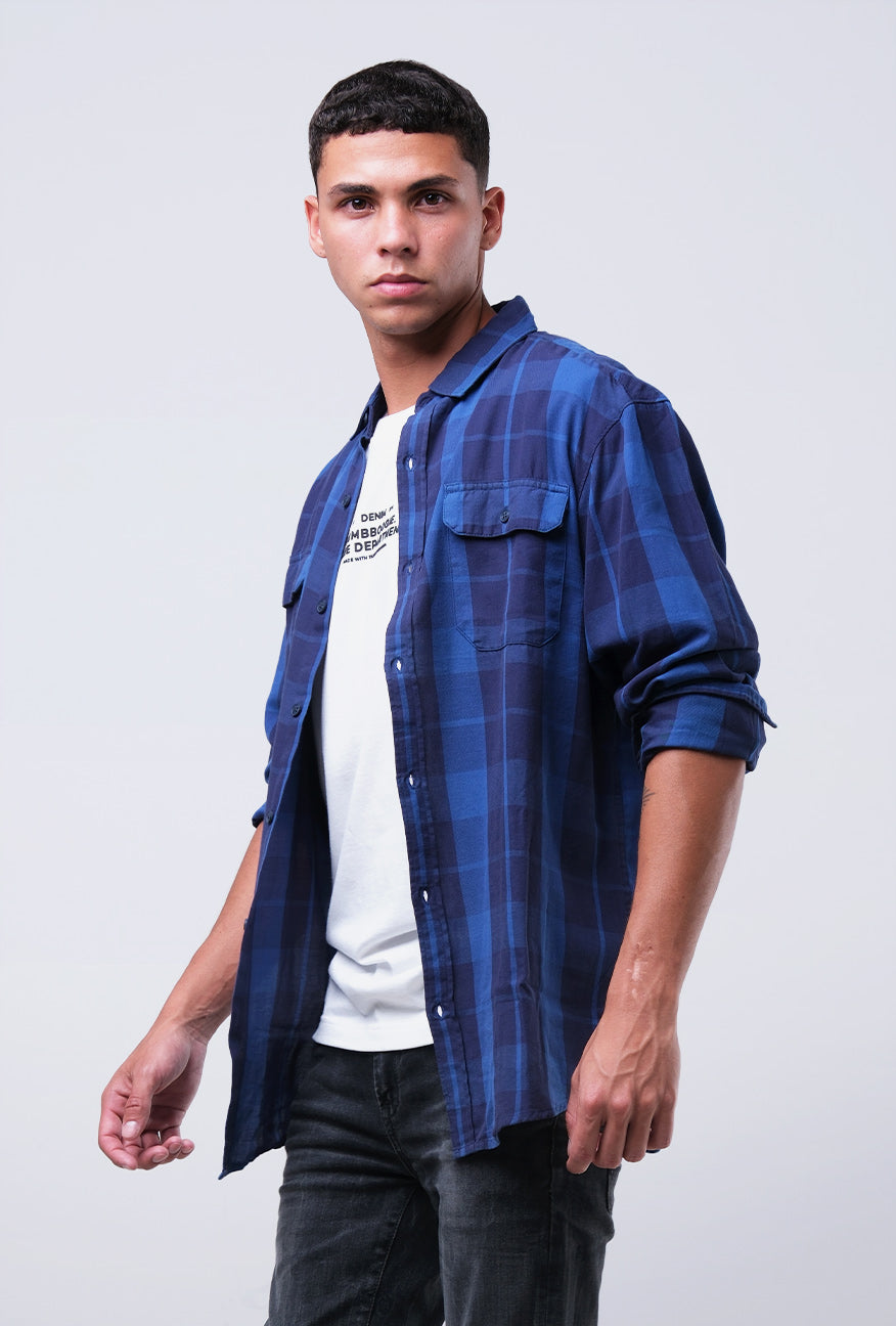 Kemeja Lengan Panjang Langley Navy Blue Regular