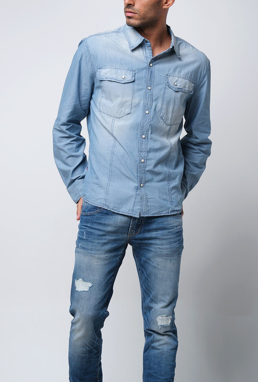 Kemeja Lengan Panjang Eraser Chambray Medium Light Blue