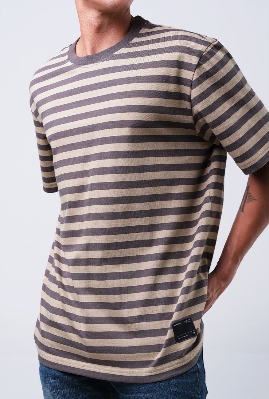 T-Shirt Lengan Pendek Regular Altha Grey Khaki 2.0 Stripe