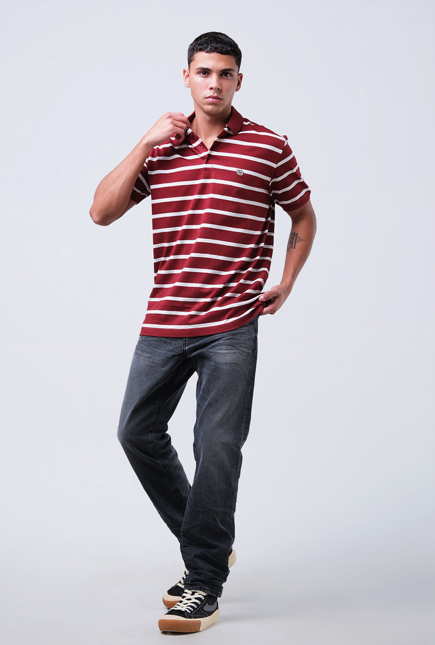 Polo Shirt Ritzel White Maroon Stripe