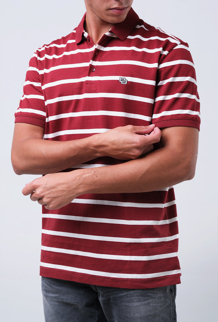 Polo Shirt Ritzel White Maroon Stripe
