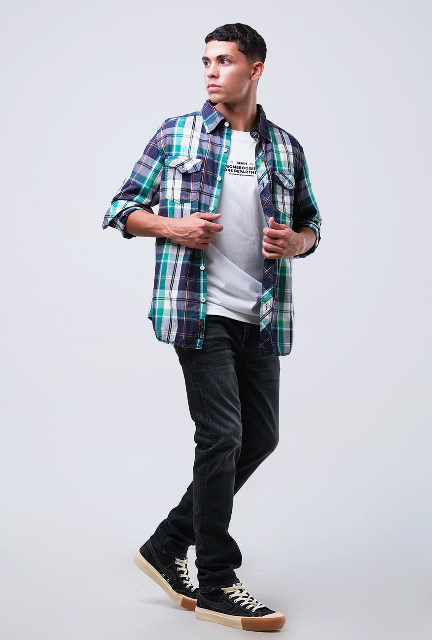 Kemeja Lengan Panjang Crowded Nm-106757 Green Navy
