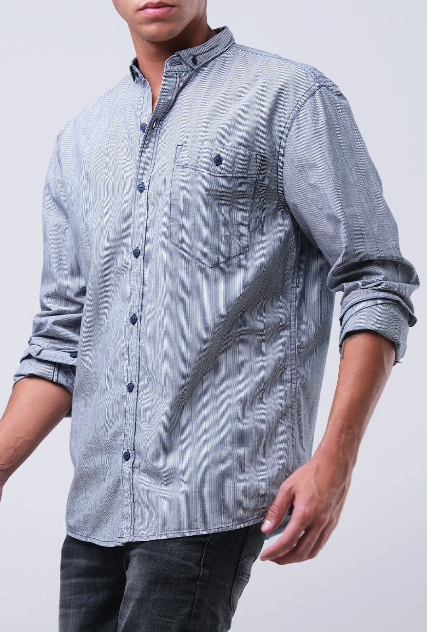 Kemeja Lengan Panjang Rainy Days Navy White