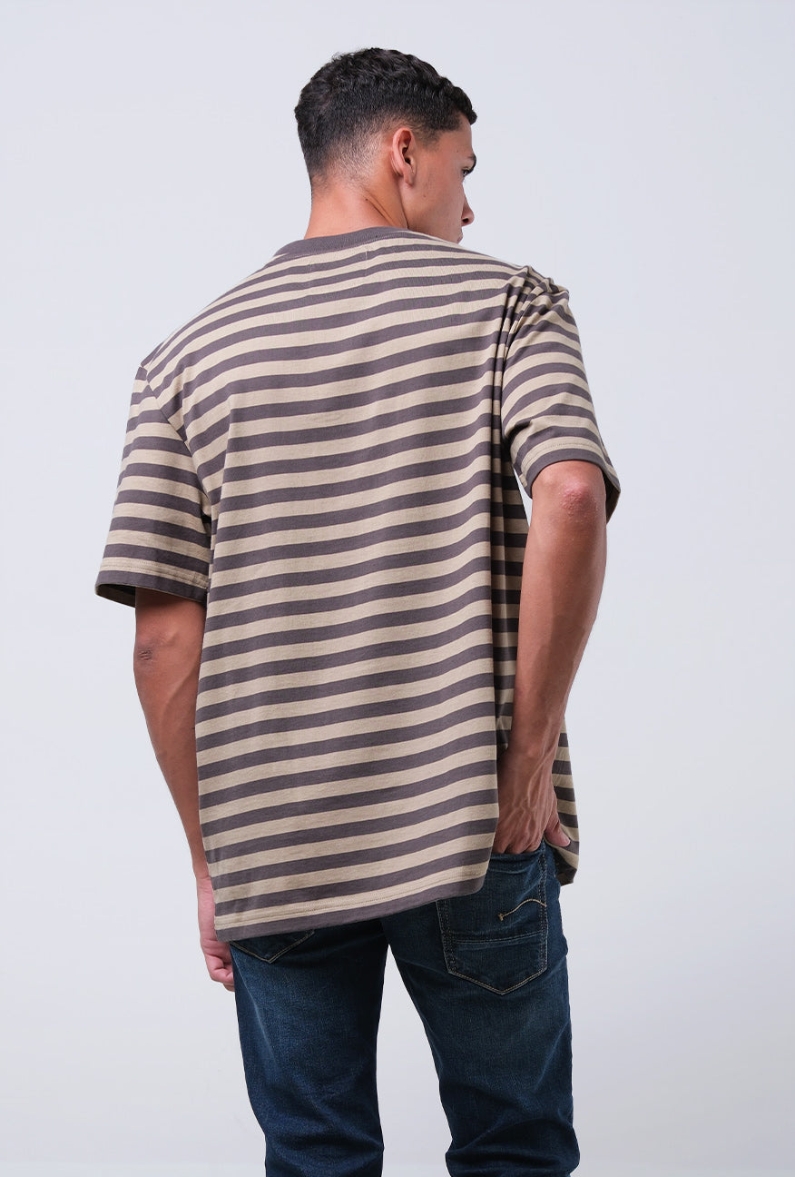 T-Shirt Lengan Pendek Regular Altha Grey Khaki 2.0 Stripe