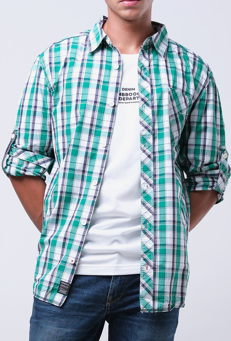 Kemeja Lengan Panjang Green Land Lg-08 White Green