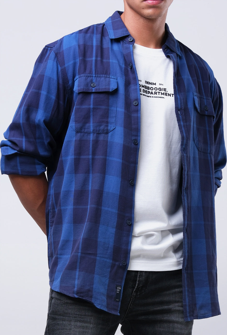 Kemeja Lengan Panjang Langley Navy Blue Regular