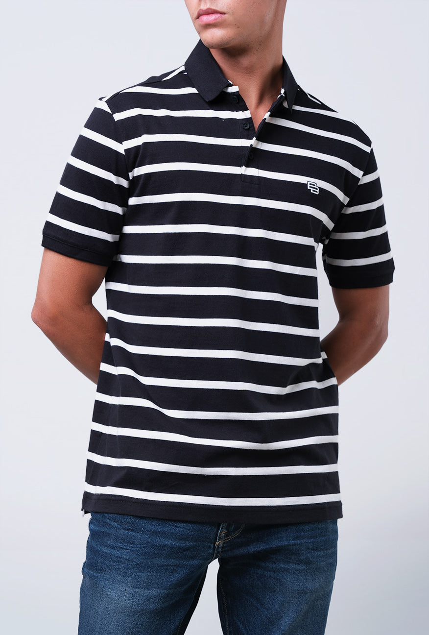 Polo Shirt Valda Black Offwhite Stripe