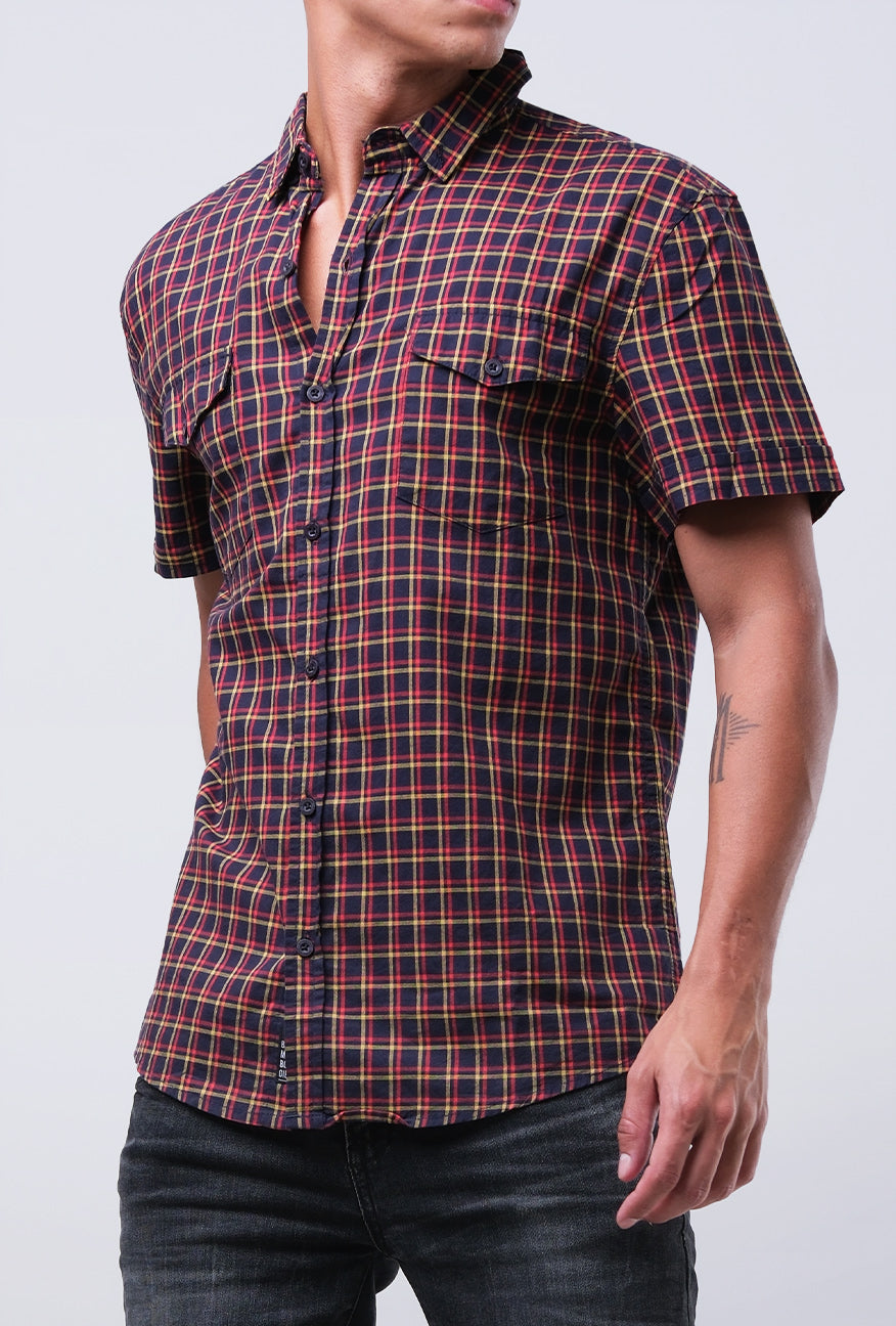 Kemeja Lengan Pendek Mendez Black Yellow Slimfit