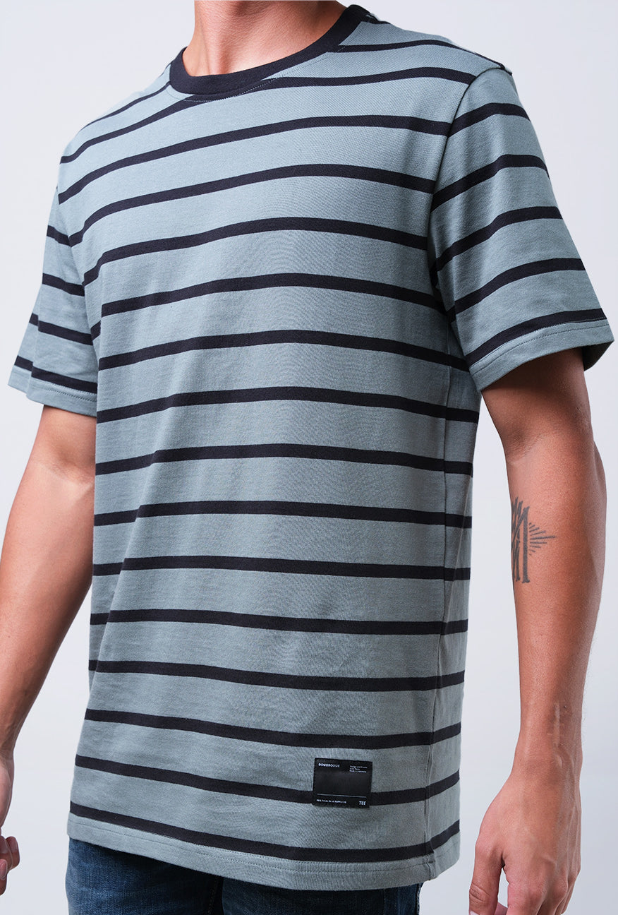 T-Shirt Lengan Pendek Regular Branca Green Black Stripe 2.0