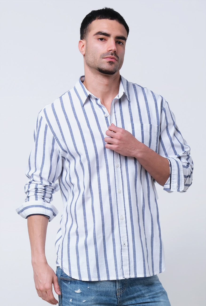 Kemeja Lengan Regular Panjang Slinky Blue White Navy