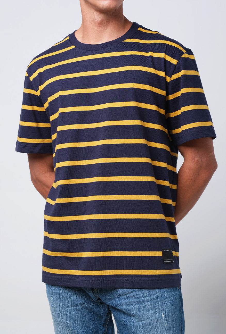 T-Shirt Lengan Pendek Regular Carly Navy Mustard Stripe