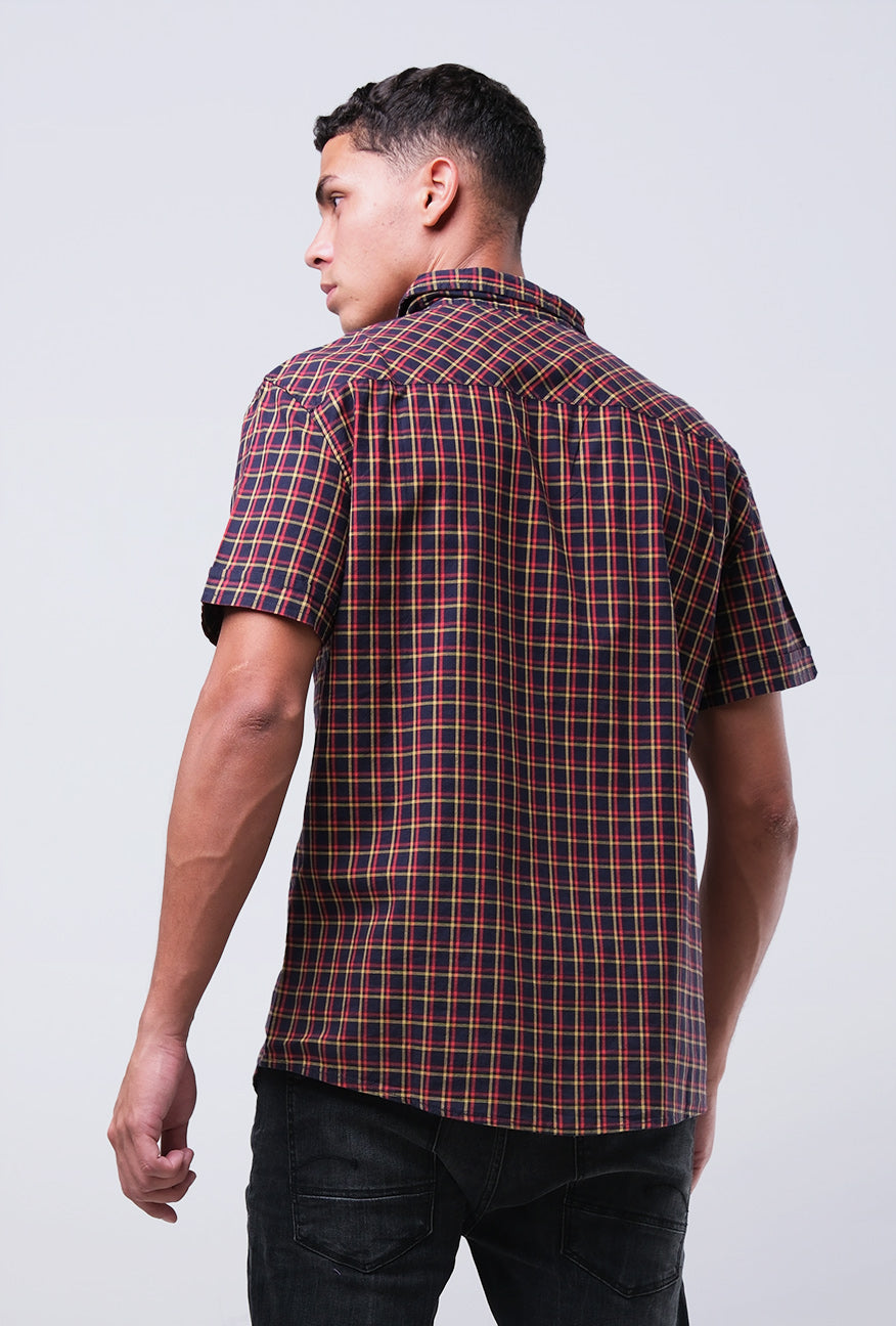 Kemeja Lengan Pendek Mendez Black Yellow Slimfit