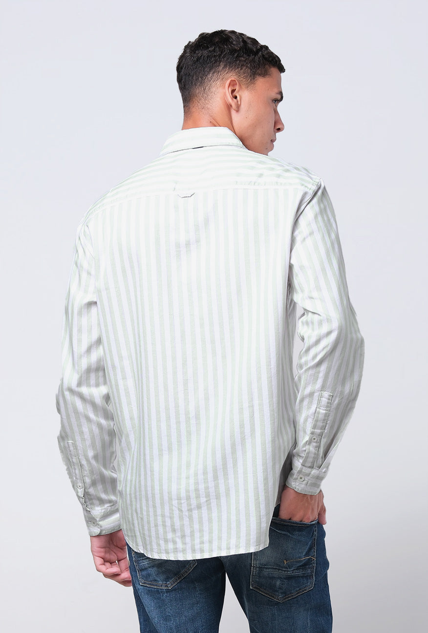 Kemeja Lengan Panjang Regular Tudor White Light Green