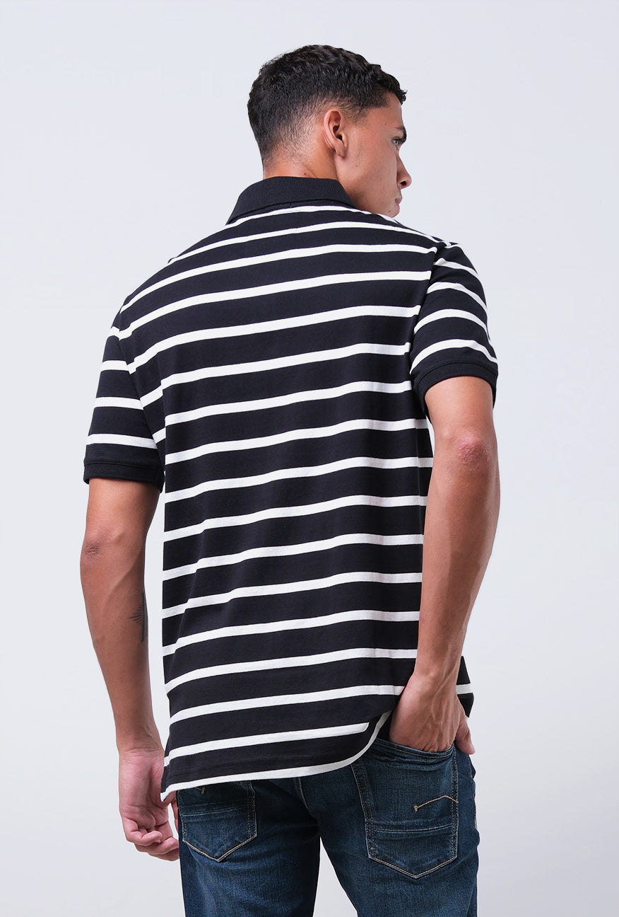 Polo Shirt Valda Black Offwhite Stripe