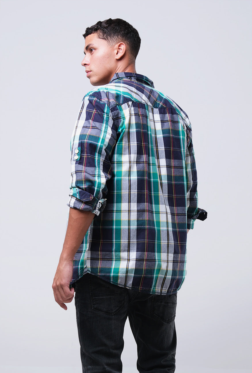 Kemeja Lengan Panjang Crowded Nm-106757 Green Navy