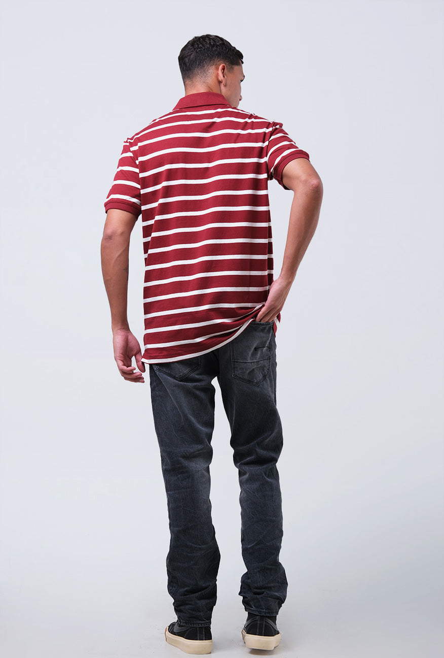 Polo Shirt Ritzel White Maroon Stripe