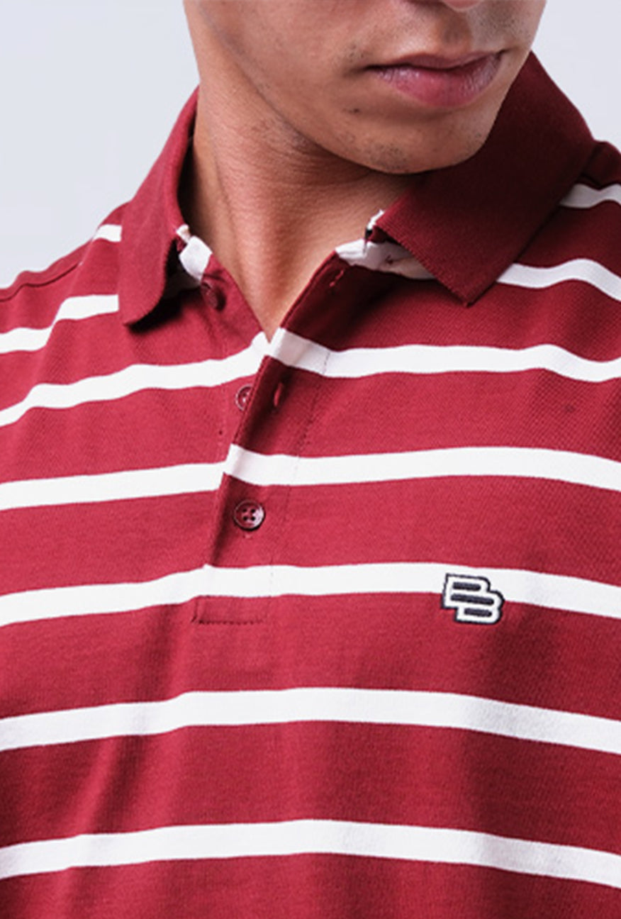 Polo Shirt Ritzel White Maroon Stripe