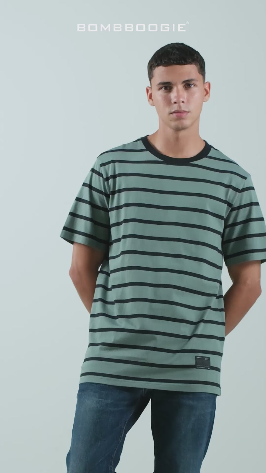 T-Shirt Lengan Pendek Regular Branca Green Black Stripe 2.0