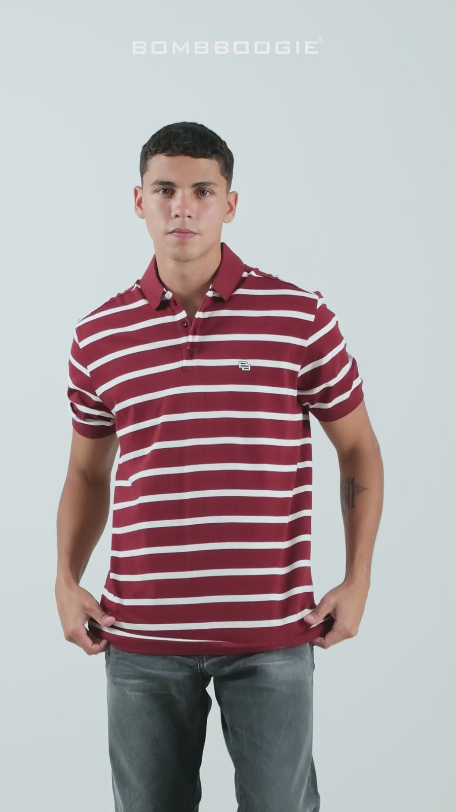 Polo Shirt Ritzel White Maroon Stripe